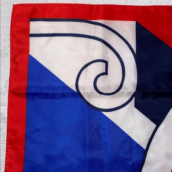 Vintage 1960’s “Di Nardo” Red, White & Blue Geometric Silk Scarf.  27x27”. - Picture 4 of 5